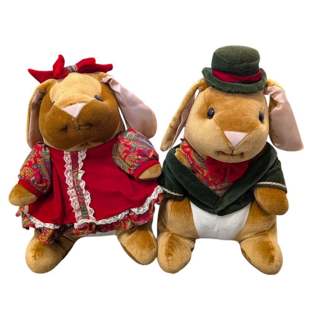 Vintage 1985 Velveteen Rabbit Plush Pair Toys R US Easter Bunny Holiday Decor